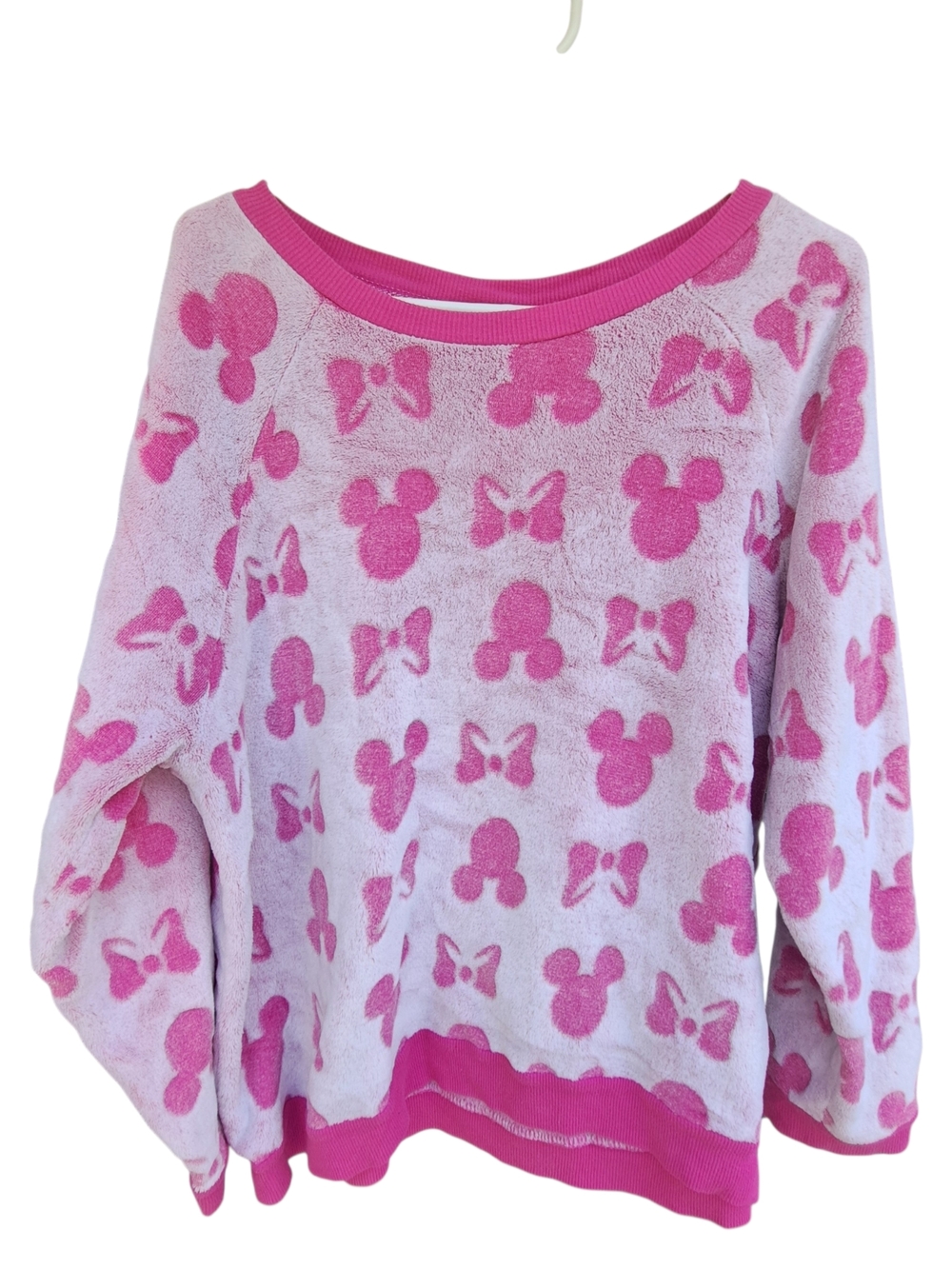 Disney Minnie Mouse Fleece Pullover Pink White XL Cozy Sweatshirt - Picture 2 of 8